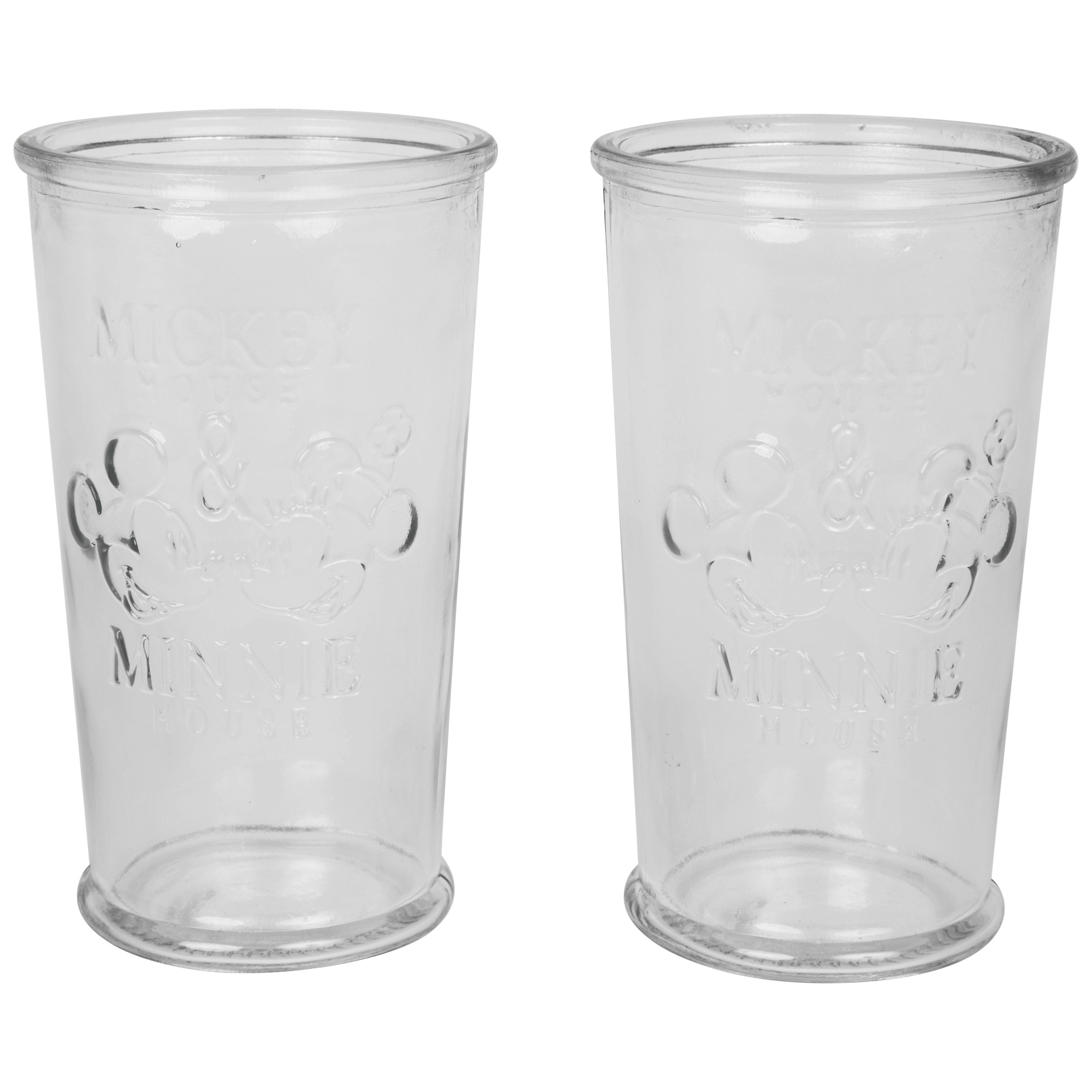 Disney Mickey and Minnie Mouse Set of 2 Clear Glasses